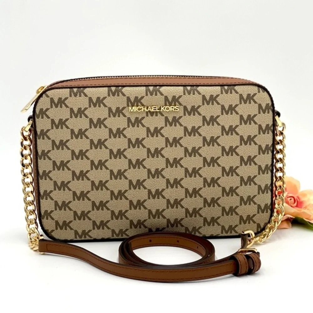 MICHAEL KORS LARGE EW CROSSBODY NAT/ LUGGAGE - Picture 2 of 16
